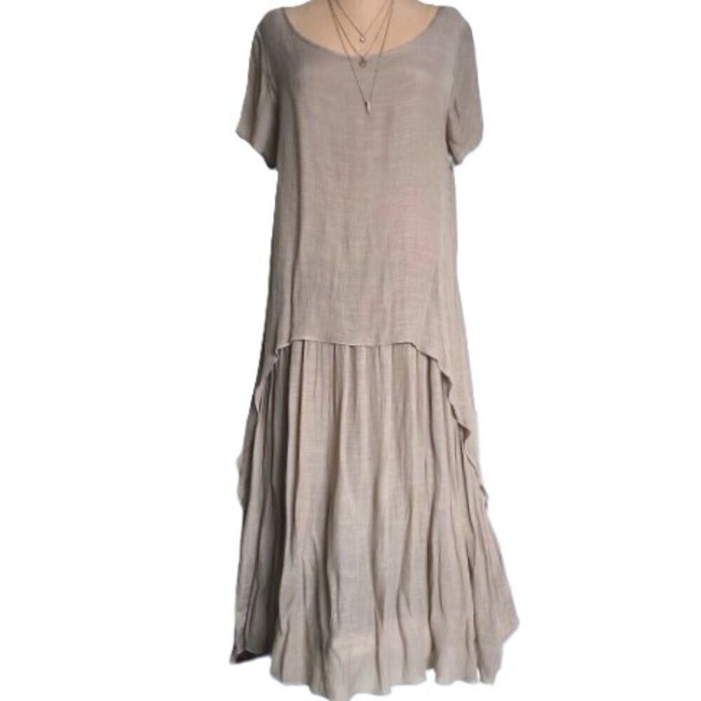 Red Coral drop waist maxi crepe flowy dress M